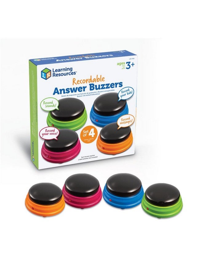 Recordable Answer Buzzers Set Of 4 Ages 3+ Prek Personalized Sound Buzzers Recordable Buttons Game Show Buzzers Perfect For Family Game And Trivia Nights
