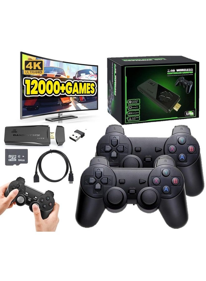Retro Game Console Nostalgia Game Stick Wireless Retro Play Plug And Play Video Game Stick Built In 12000+ Games 4K Hdmi Output 9 Classic Emulators Dual Controllers Kids & Adult (64Gb)