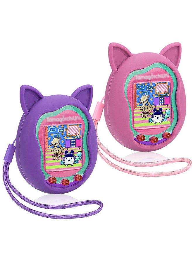 Inceed Silicone Case For Tamagotchi Uni Protective Cover For Tamagotchi Uni Protector Skin With Hand Strap (Pink+Purple)
