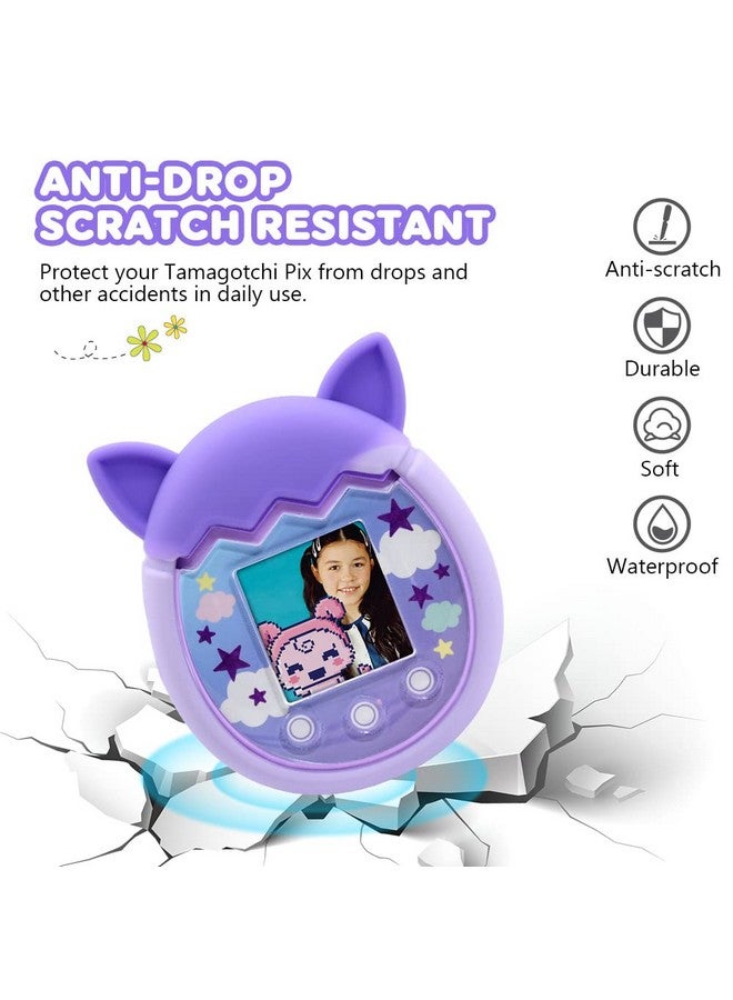Silicone Case For Tamagotchi Pix Virtual Pet Game Machine Protective Cover For Tamagotchi Pix Sleeve Protector Skin With Hand Strap (Purple)
