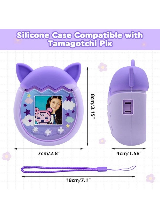 Silicone Case For Tamagotchi Pix Virtual Pet Game Machine Protective Cover For Tamagotchi Pix Sleeve Protector Skin With Hand Strap (Purple)