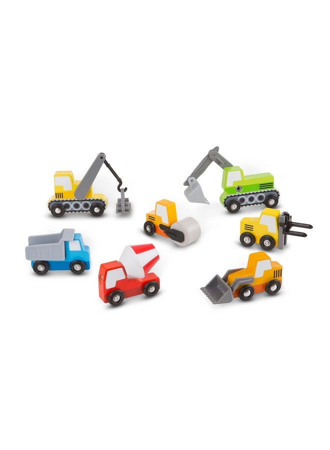 Wooden Construction Site Vehicles With Wooden Storage Tray (8 Pcs) Vehicle Toys Cars For Toddlers And Kids Ages 3+