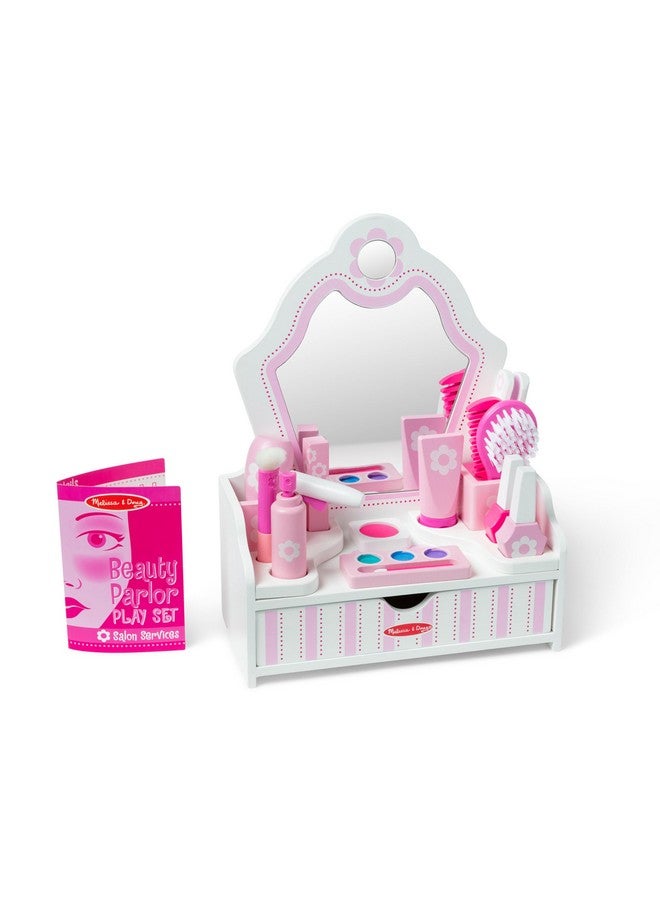 Wooden Beauty Salon Play Set With Accessories (18 Pcs) Pretend Hair Salon Toddler Makeup Vanity Fashion Role For Kids Ages 3+