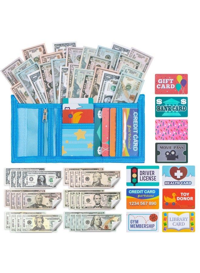 35Pcs Kids Pretend Money Play Credit Cards Set Toddler Wallet Singlesided Printed Currency（Copy For Cash Register Play Math Learning Toy Dress Up Party Favors Birthday Gift