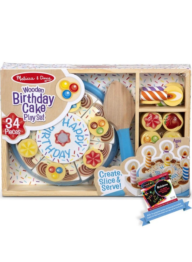 Birthday Party 34Piece Wooden Play Set Bundle With 1 Theme Compatible M&D Scratch Art Minipad (00511)