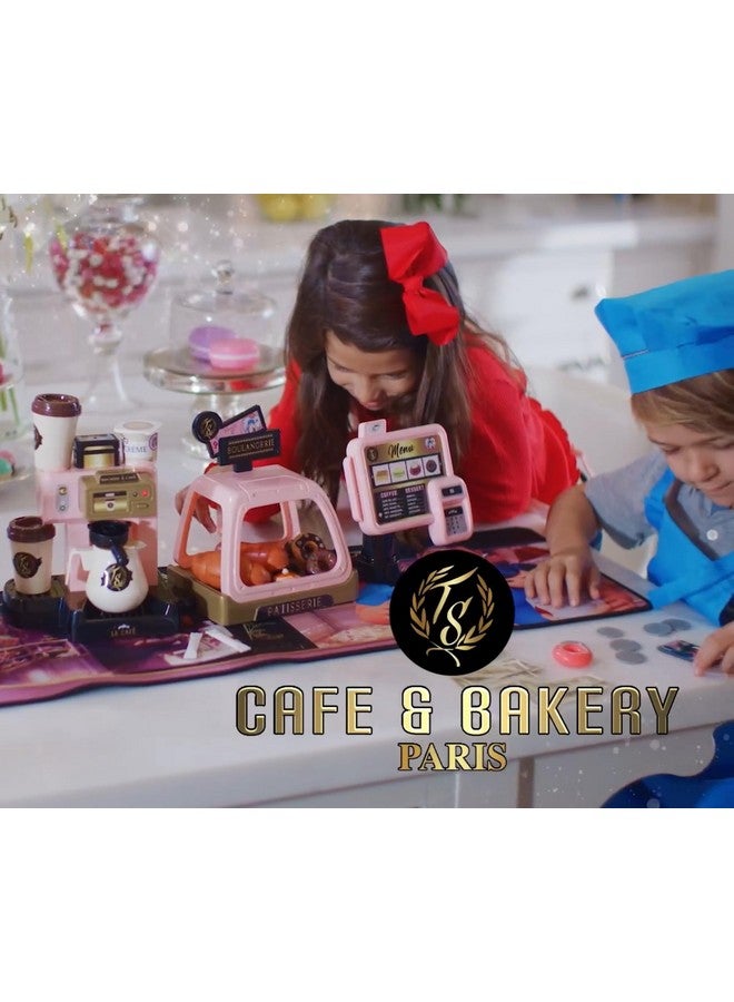 Ladybug Paris Cafe Set Pretend Role Play Coffee Machine And Interactive Cash Register With Sound And Light Toys For Kids With Kitchen Accessories Bakery Bills And Coins (Wyncor)