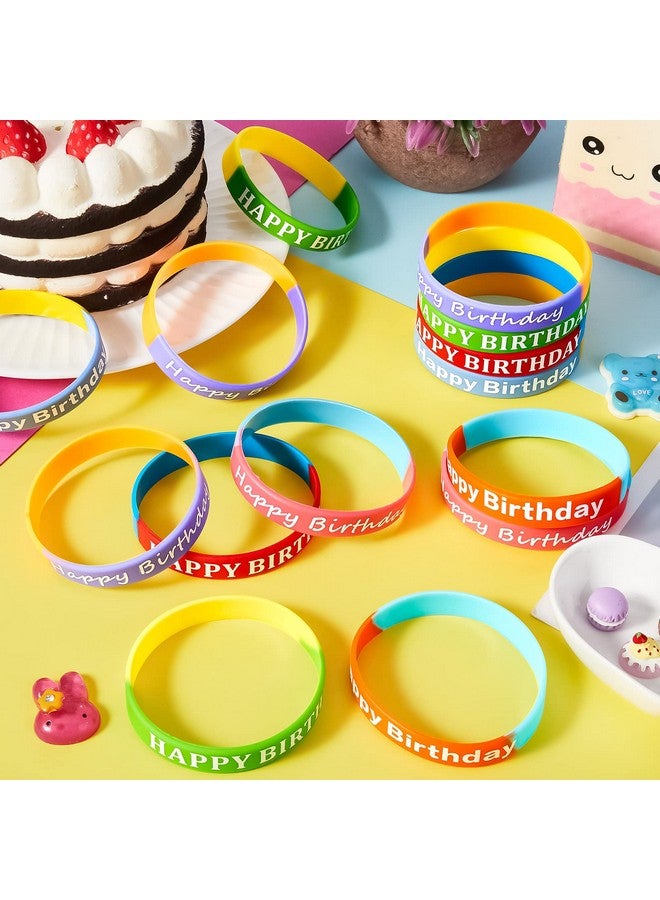 120 Pcs Happy Birthday Rubber Bracelets For Kids Stretch Wristbands Bulk Birthday Bracelets For Classroom Student Back To School Gift Teacher Birthday Party Favors Supplies (Classic Style)