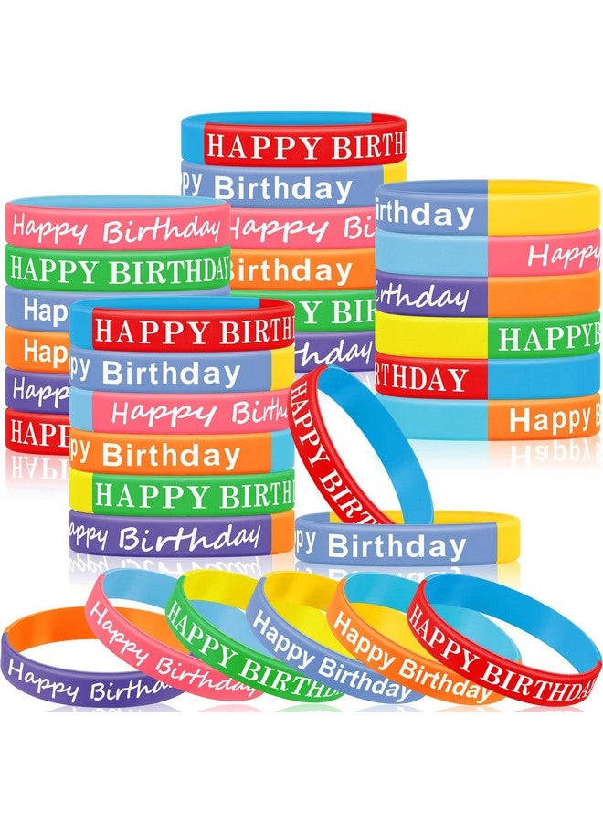 120 Pcs Happy Birthday Rubber Bracelets For Kids Stretch Wristbands Bulk Birthday Bracelets For Classroom Student Back To School Gift Teacher Birthday Party Favors Supplies (Classic Style)