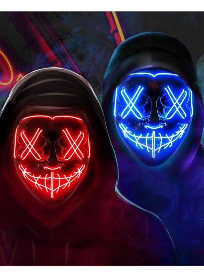 Halloween Mask Led Light Up Mask 2 Pack Scary Mask For Carnival Halloween Costumes Gifts For Men Women Boys Girls Red & Blue