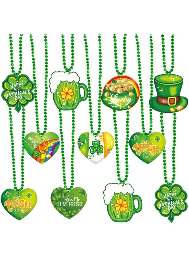 16Pcs St. Patrick'S Day Necklace Bead Shamrock Bead Pendant Necklace For Party Costume Accessories Mardi Gras Party Decor