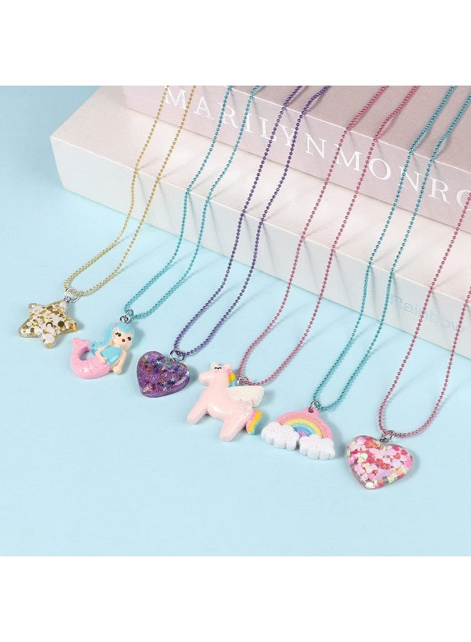 12 Pcs Necklaces Bracelets Set With Cute Mermaid Unicorn Heart Star Rainbow Charms Kids Gift Toy Party Favors Pretend Play Dress Up Colorful Friendship Costume Jewelry For Little Girls Toddler