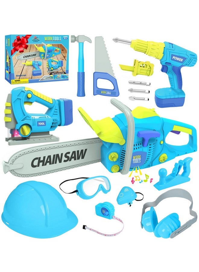 Tool Set With Toy Chainsaw Electric Toy Drill Pretend Play Construction Tools Toy Gifts For Kids Toddlers Boys Girls Ages 3 4 5 6 7 8 Year Old