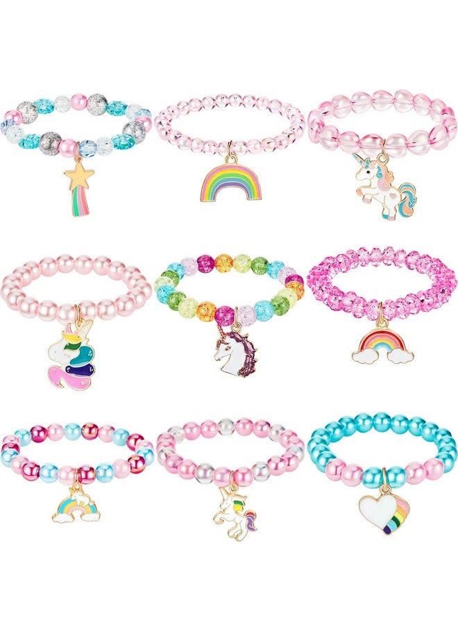 9 Pieces Colorful Girls Unicorn Bracelets Rainbow Beaded Bracelet For Birthday Party Favors (Bead Style)