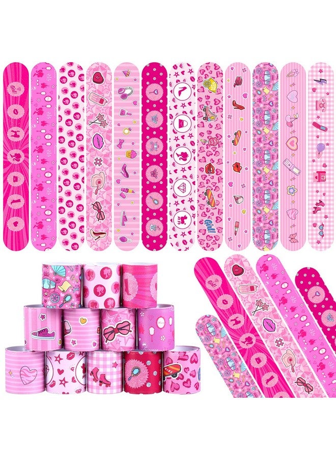 48 Pcs Pink Girl Slap Bracelets Bulk Snap Bracelet Pink Wristbands Pink Bracelets Princess Slap Bracelets Prize Gift For Classroom Pink Birthday Decorations Party Favors Supplies
