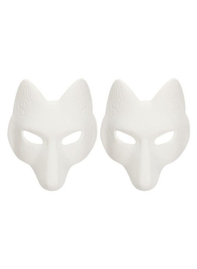 Masquerade Fox Masks 2Pcs Halloween Fox Mask Therian Mask Diy Paper Blank Mask Animal Unpainted Craft Mask For Cosplay Masquerade Parties Costume Accessory White
