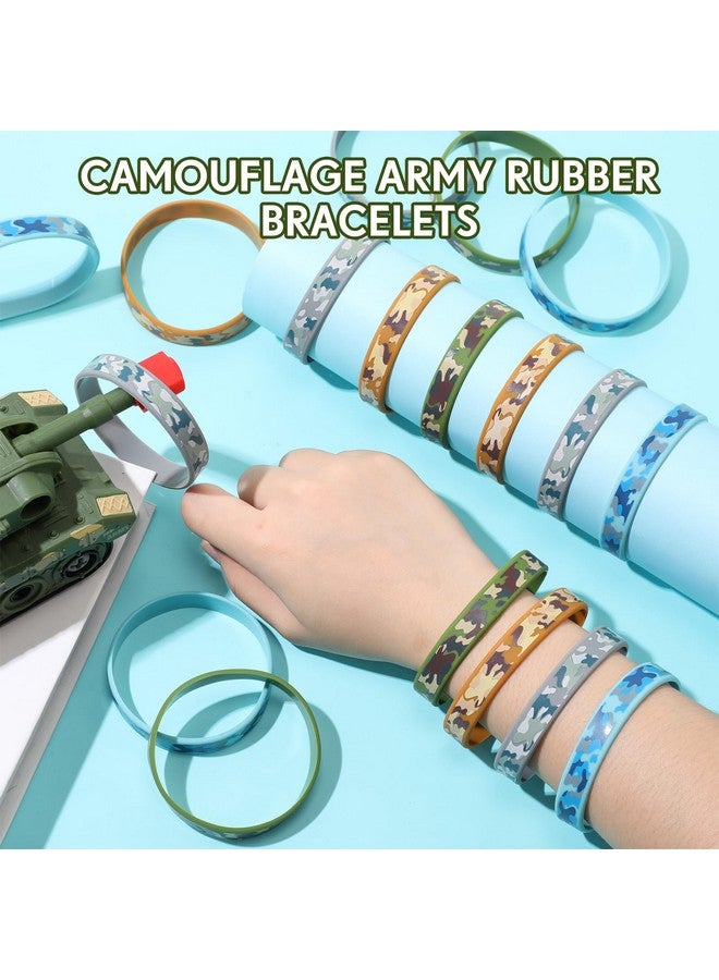 100 Pcs Camouflage Army Rubber Bracelets Camouflage 4 Styles Assorted Wristbands Camo Military Stretch Rubber Bracelets For Men Kids Women Army Party Gifts Birthday Party Decorations Supplies