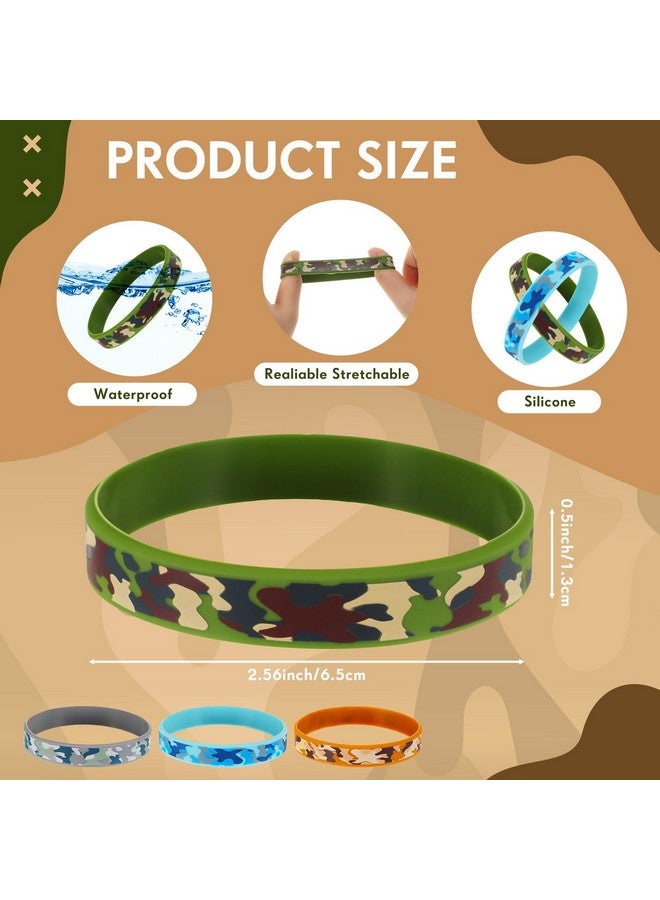 100 Pcs Camouflage Army Rubber Bracelets Camouflage 4 Styles Assorted Wristbands Camo Military Stretch Rubber Bracelets For Men Kids Women Army Party Gifts Birthday Party Decorations Supplies