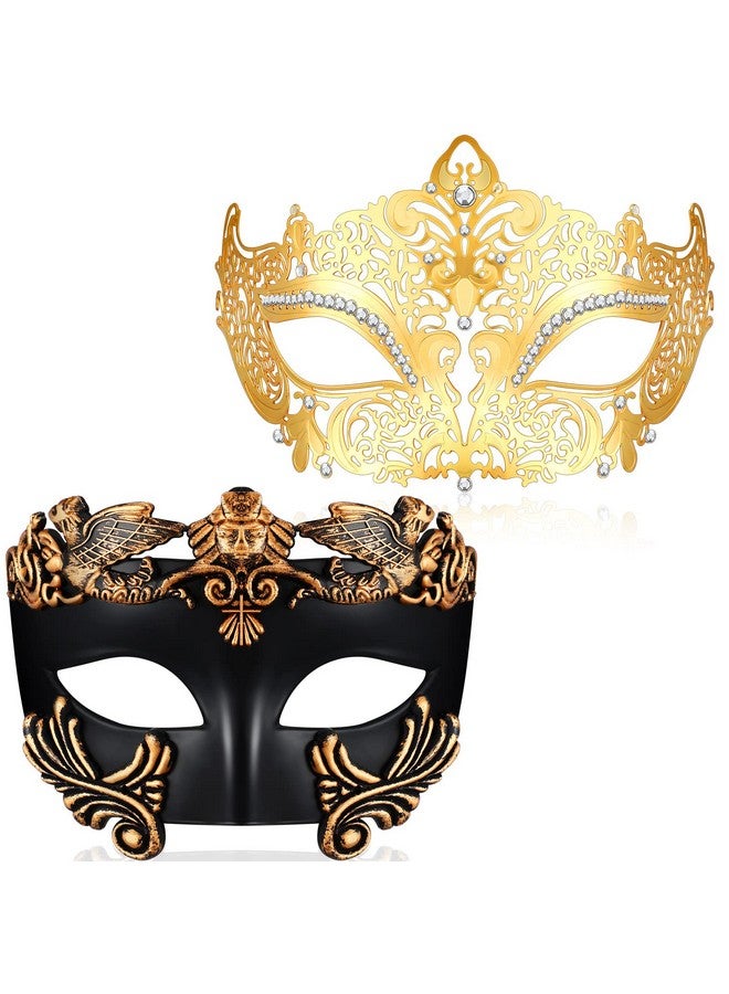 2 Pieces Mardi Gras Masquerade Mask For Couple Metal Masquerade Masks Carnival Prom Venetian Masks Half Face Masquerade Mask For Mardi Gras Halloween Costume Fancy Dress Party Supplies