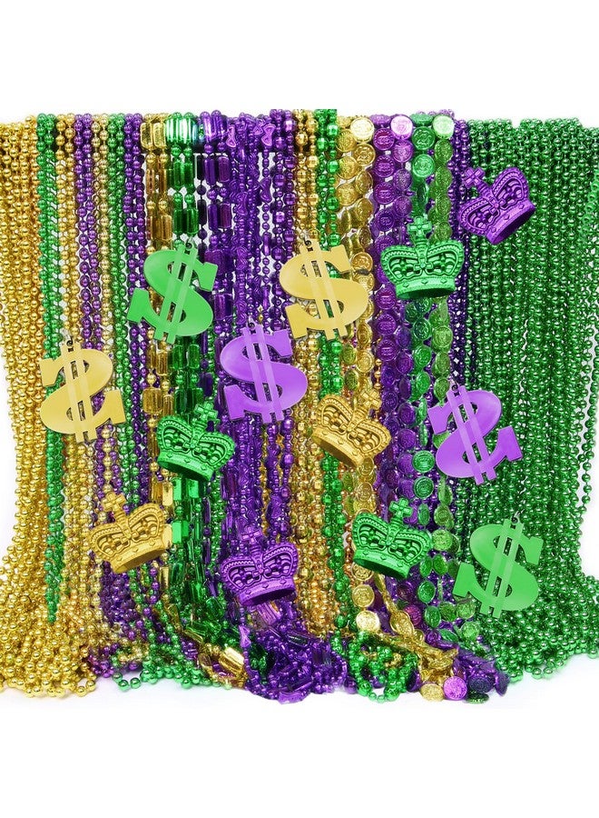 [Super Value]100 Pcs 21 Style Mardi Gras Beads Necklaces Bulk Gold Purple Green Beaded Necklace Tree Decor Carnival Parades Throw Accessories Party Favor St Patrick Day Celebration Gaysby Themed Party