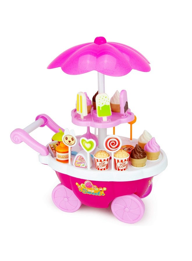 Mini Ice Cream Cart 31 Piece Light Up Musical Toy Ice Cream Stand And Pretend Play Food Set For Kids And Toddlers Ages 3 And Up