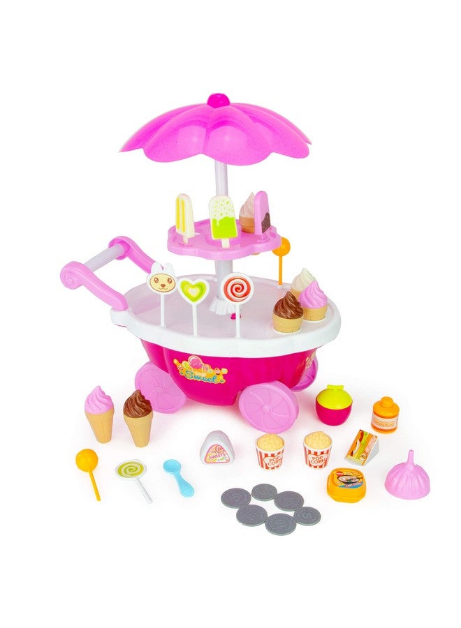 Mini Ice Cream Cart 31 Piece Light Up Musical Toy Ice Cream Stand And Pretend Play Food Set For Kids And Toddlers Ages 3 And Up