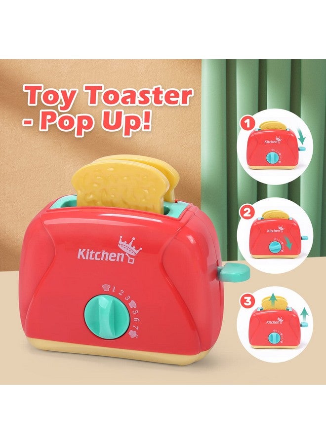 Toy Kitchen Appliances Playset Kids Kitchen Toy Mixer And Blender With Sound & Lights Play Toaster Cutting Play Food Toddler Play Kitchen Accessories Set For Boys Girls