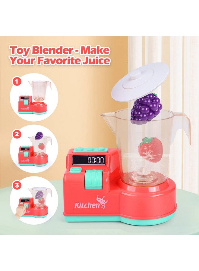 Toy Kitchen Appliances Playset Kids Kitchen Toy Mixer And Blender With Sound & Lights Play Toaster Cutting Play Food Toddler Play Kitchen Accessories Set For Boys Girls