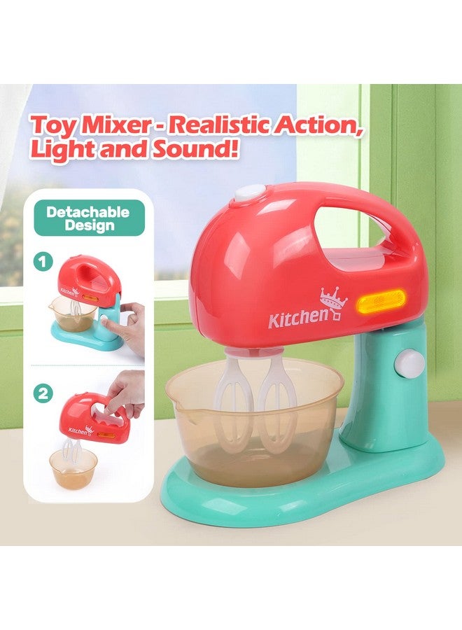 Toy Kitchen Appliances Playset Kids Kitchen Toy Mixer And Blender With Sound & Lights Play Toaster Cutting Play Food Toddler Play Kitchen Accessories Set For Boys Girls