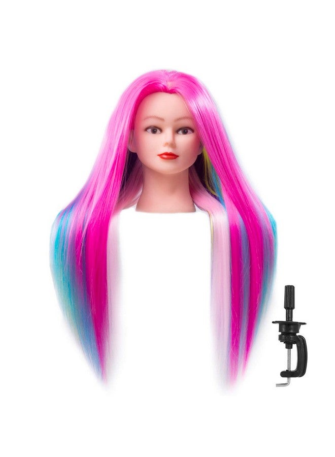 Cosmetology Mannequin Head With Synthetic Hair And Adjustable Stand 2628” Colorful For Braiding Hair Styling Training Hairart Hairdressing Salon Display
