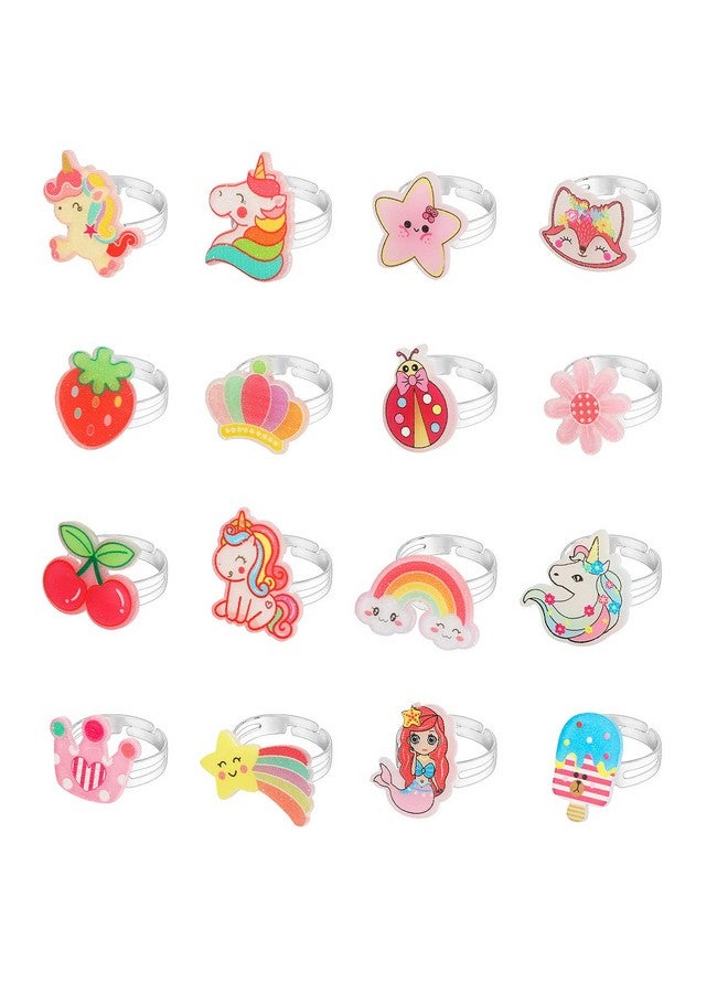 16Pcs Jewelry Rings For Little Girls Adjustable Rings Cute Unicorn Fox Mermaid Rings For Kids Pretend Play And Dress Up Rings