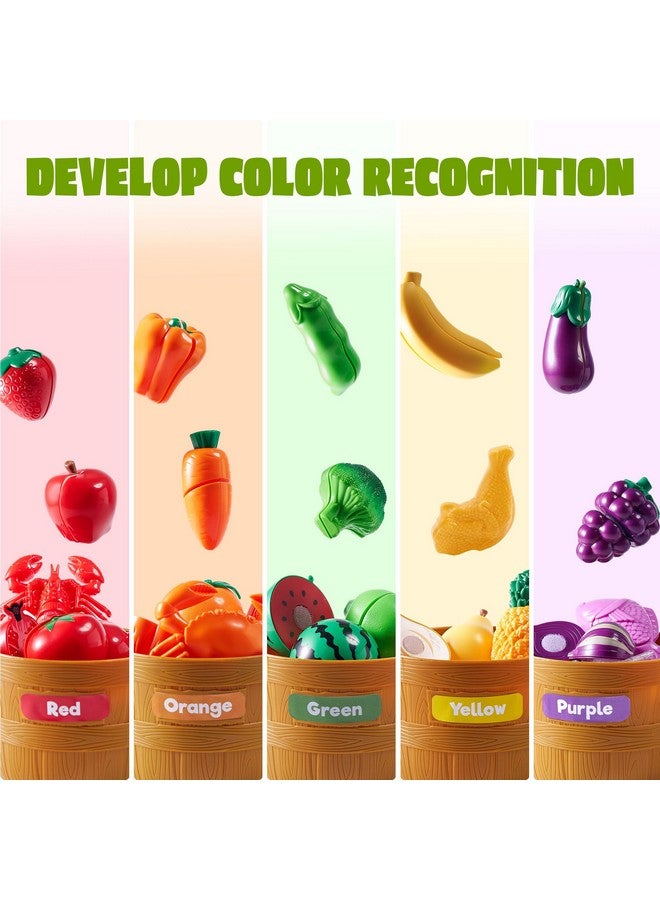 Color Sorting Play Food Set Learning Toys For Boys & Girls Cutting Food Toy Kitchen Accessories For Kids Toddler Sorting Fine Motor Skills Toy Daycarepreschool Educational Toys
