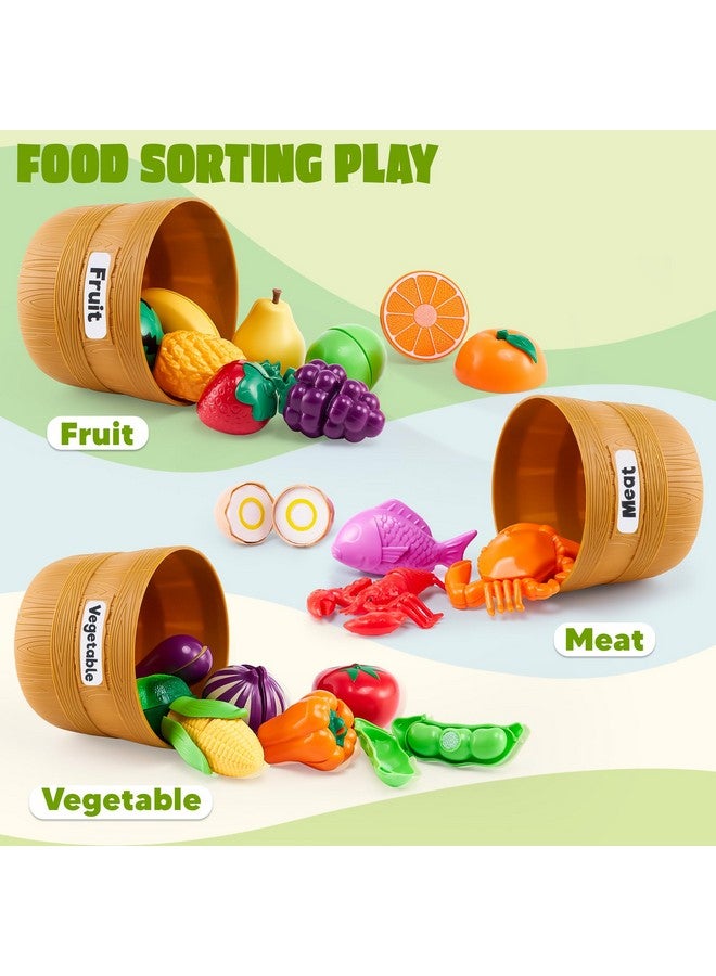 Color Sorting Play Food Set Learning Toys For Boys & Girls Cutting Food Toy Kitchen Accessories For Kids Toddler Sorting Fine Motor Skills Toy Daycarepreschool Educational Toys