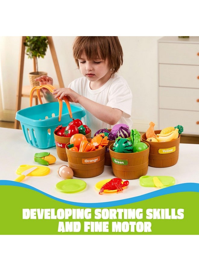 Color Sorting Play Food Set Learning Toys For Boys & Girls Cutting Food Toy Kitchen Accessories For Kids Toddler Sorting Fine Motor Skills Toy Daycarepreschool Educational Toys