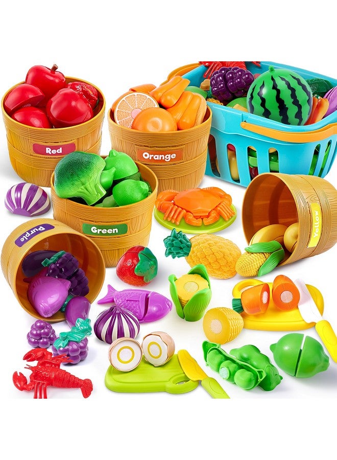Color Sorting Play Food Set Learning Toys For Boys & Girls Cutting Food Toy Kitchen Accessories For Kids Toddler Sorting Fine Motor Skills Toy Daycarepreschool Educational Toys