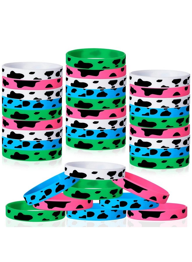 36 Cow Print Rubber Bracelets Silicone Cow Print Bracelets Cute Cow Animal Print Wristband For Baby Over 3 Years Old Shower Cute Farm Party White Pink Blue Green