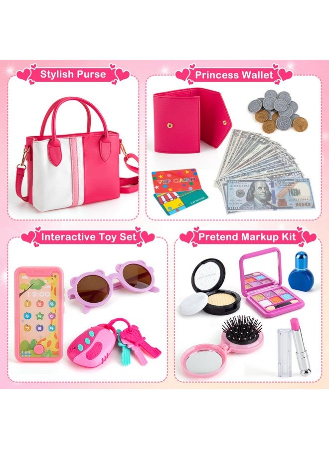 Play Purse For Little Girls Pretend Play Accessories With Wallet Toy Phone Credit Card Keys Princess Pretend Makeup Girl Toys For 3 4 5 6 7 8 Years Old