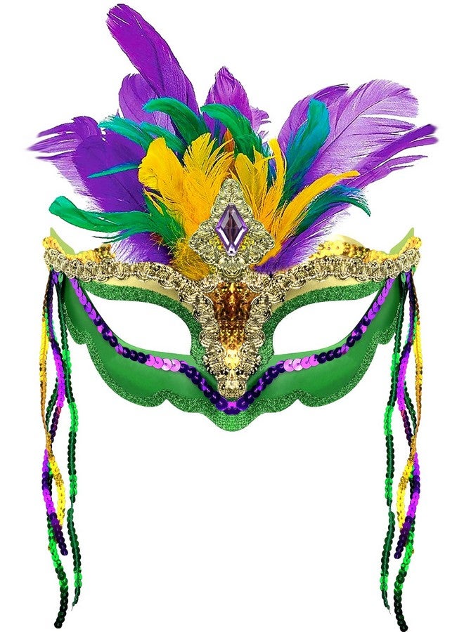 Mardi Gras Mask With Feathers Masquerade Mask For Women Venetian Mask Feather Half Face Mask For Mardi Gras Costumes Party Ball Halloween Prom