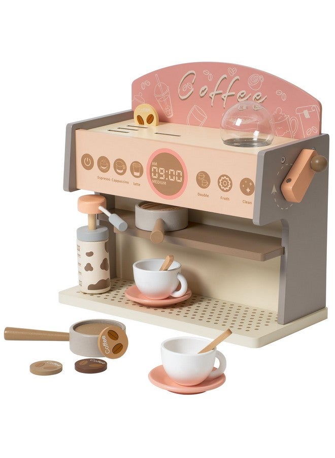 Kids Toys Coffee Maker Wooden Espresso Machine Playset Toddler Play Kitchen Accessories Gift For Girls And Boys