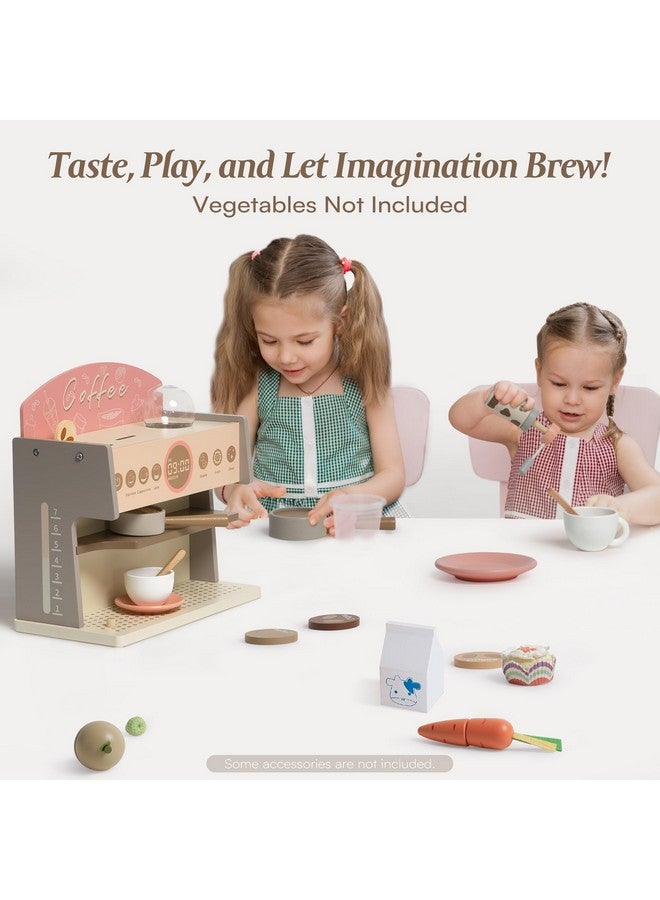 Kids Toys Coffee Maker Wooden Espresso Machine Playset Toddler Play Kitchen Accessories Gift For Girls And Boys