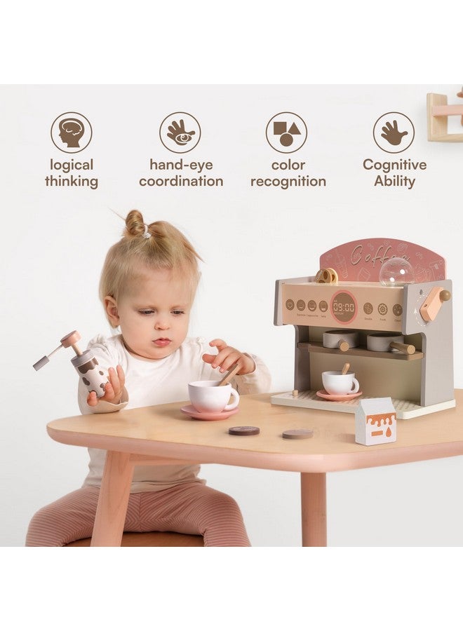 Kids Toys Coffee Maker Wooden Espresso Machine Playset Toddler Play Kitchen Accessories Gift For Girls And Boys