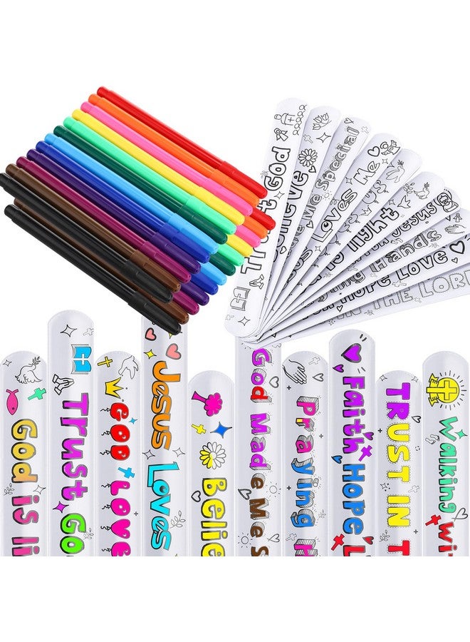 200 Pcs Color Your Own Faith Slap Bracelets With 12 Color Marker Diy Jesus Bracelets For Kids Christian Crafts For Kids Blank Slap Bands With Religious Saying For School Coloring Gift