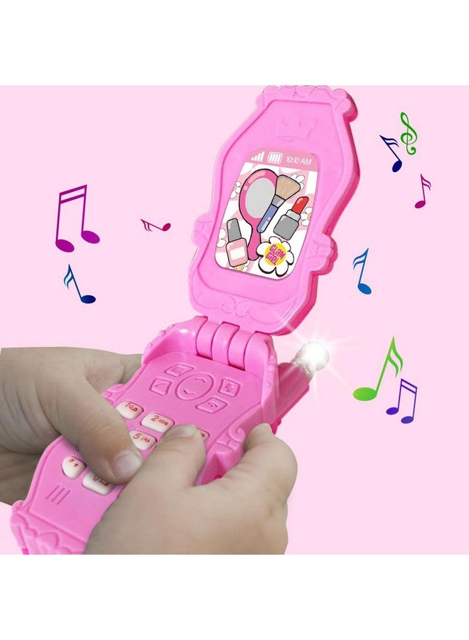 Pretend Play Flip Cell Phones For Kids Toddlers 6 Pack Cellphone Toy With Songs Ringtones Funny Messages And Leds Birthday Party Favors And Gifts For Girls Pink And White