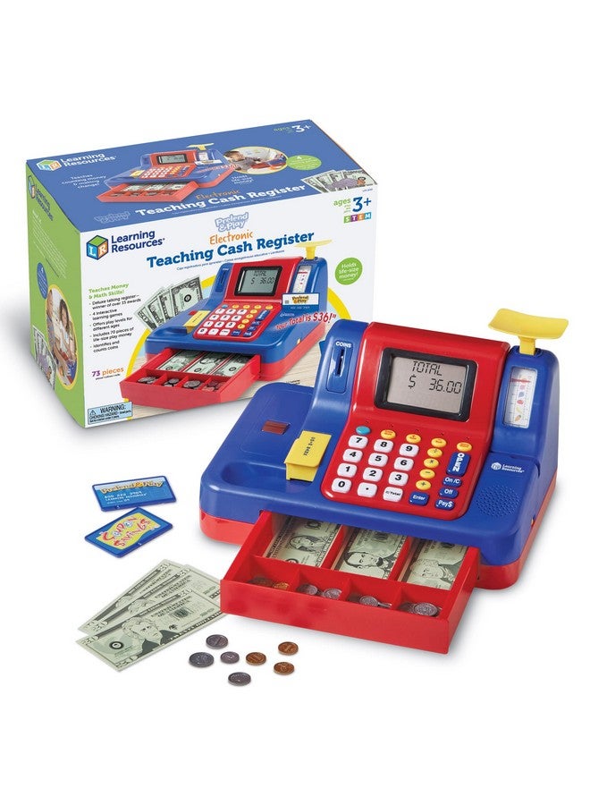 Pretend & Play Teaching Cash Register 73 Piece Set Ages 3+ Talking Register Counting Activities Money Management