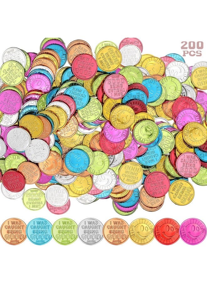 200 Pcs Behavior Tokens For Kids Plastic Coins I Was Caught Being Good Incentive Fake Kindness Coins Colored Behavior Coin Pretend Coin For Kids Reward Party Counting (Smile Face)