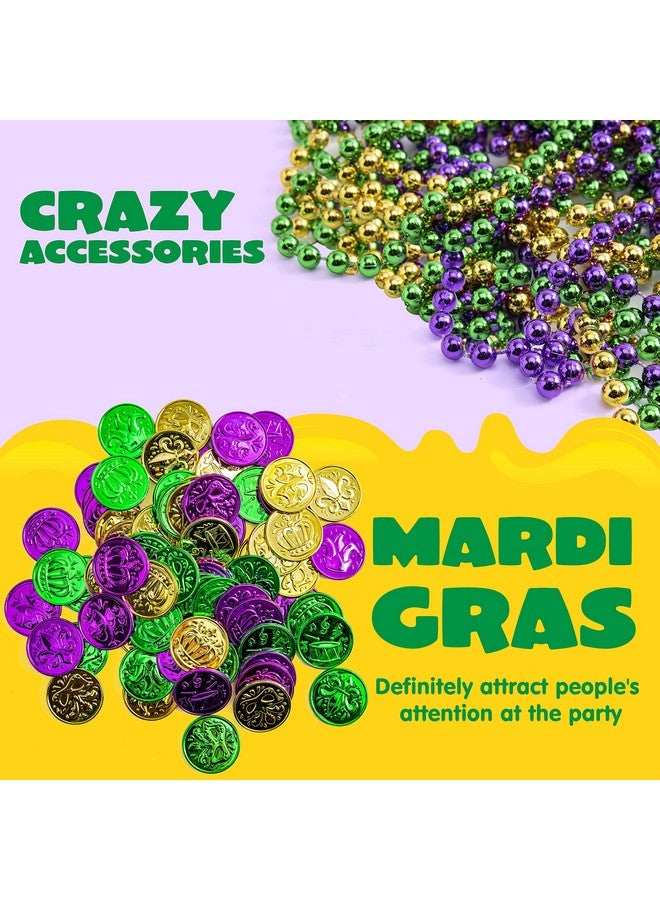 156 Pcs Mardi Gras Set Include 36 Pcs Mardi Gras Beads Necklace And 120 Plastic Coins Purple Gold Green Necklace Coins For Mardi Gras Party Favors Supplies Masquerade Costume Accessories