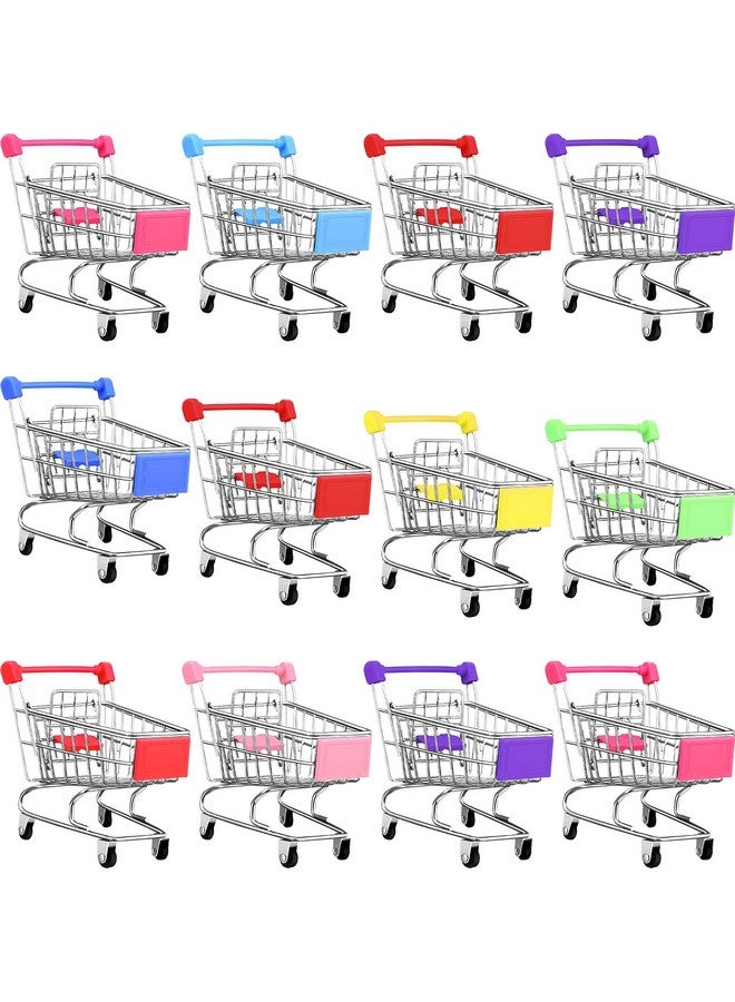 12 Pcs Mini Shopping Handcart Doll Playsets Supermarket Cart Small Grocery Cart Sturdy Mini Stuff Utility Metal Toy Shopping Cart Storage Toys Play Dolls Accessories (Assorted Colors)