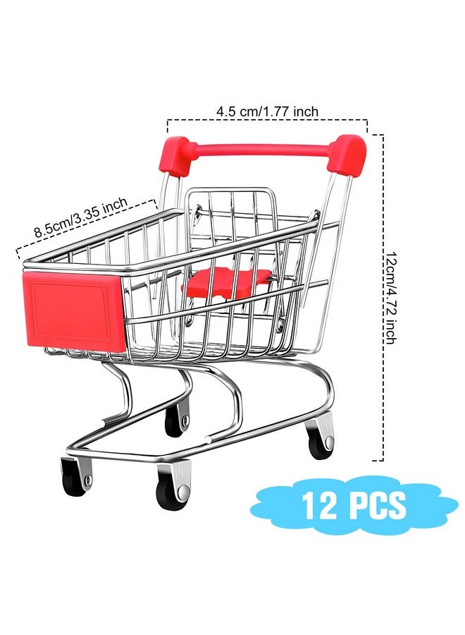 12 Pcs Mini Shopping Handcart Doll Playsets Supermarket Cart Small Grocery Cart Sturdy Mini Stuff Utility Metal Toy Shopping Cart Storage Toys Play Dolls Accessories (Assorted Colors)