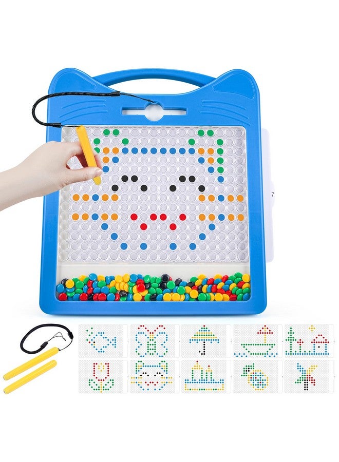 Large Magnetic Drawing Board For Kidsmagnet Doodle With 2 Stylus Pen And Beadsmagnetic Dot Art Fine Motor Skills Toytravel Toys Activities Boys Girls (12.5''X12.5'')Large Blue Cat