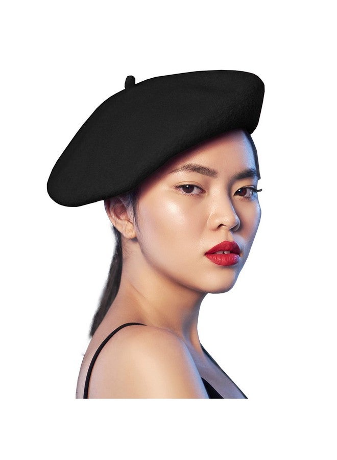 Black French Style Beret Women'S Classic Beret Hat For Casual Use 1 Piece