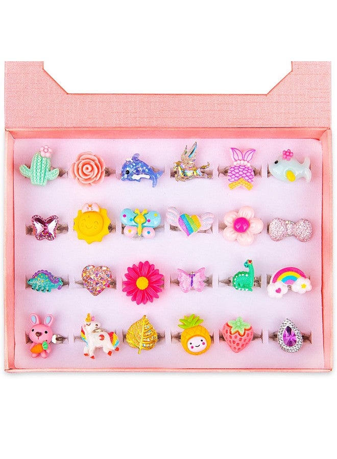 Little Girls Jewelry Rings In Gift Box Set Of 24 Cute Rings Lovely Rings For Little Girls No Duplicates Girls Jewelry In Gift Box Pretend Play & Dress Up Rings For Girls Ages 3+
